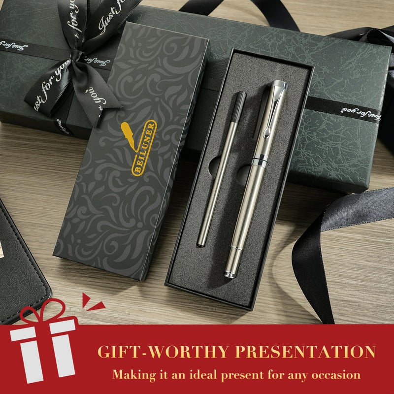 BEILUNER Silver Ballpoint Pens, Stainless Steel Body, Smooth Writing Experience, Dishwasher Safe, Gift Box with Extra Refill - Image 5